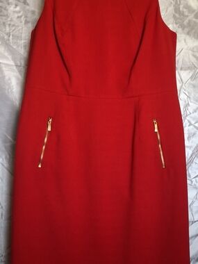 Liz Claiborne Red Sleeveless Midi Dress with Gold Zippers